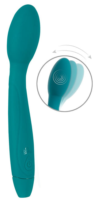 Vibrator med Nickande Huvud: Teal, vattentät silikonleksak med böjd topp och nickande huvud för optimal G-punktsstimulans.