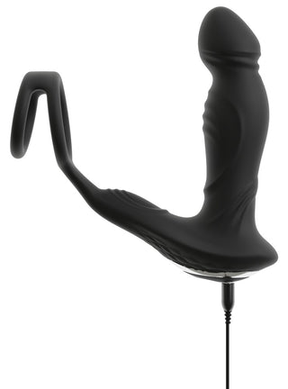 Prostatavibrator Med Fjärrkontroll Rebel är en prostatamassagerare i svart silikon med en böjd, strukturerad design, laddning visas - perfekt som analplug för ökad stimulering.