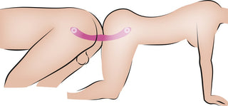 En närbild av en persons skinkor, som visar användningen av Couples Choice Double Vibrator.