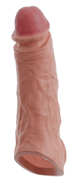 En närbild av en kondom bredvid Vibro Sleeve med Ballring, som visar alternativen för ökat skydd och njutning.