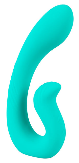 NAIRA Dual Heads Vibrator är en flexibel, dubbeländad vibrator i teal med böjd design, texturerad yta och 10 vibrationslägen.