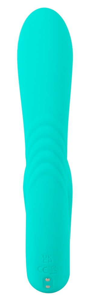 NAIRA Dual Heads Vibrator är en blågrön, flexibel leksak med en slät böjd design, räfflad basstruktur och 10 vibrationslägen för personlig njutning.