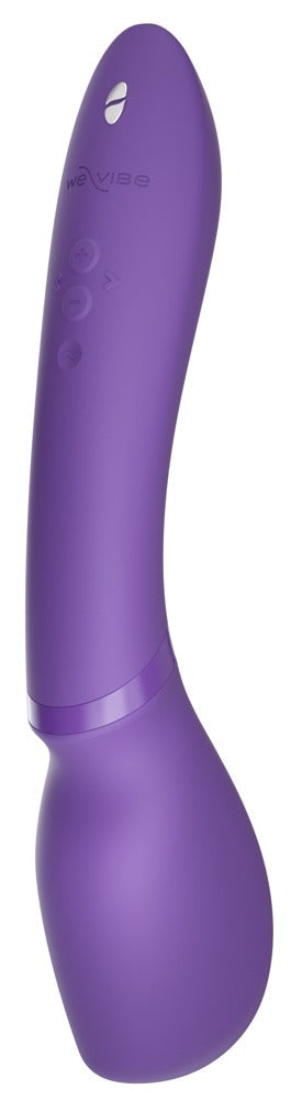 We-Vibe Wand 2 är en lila personlig massageapparat med en ergonomisk, slät, böjd design. Den har Smart Silence-teknik och intuitiva kontroller på det smala handtaget, vilket ger en sofistikerad upplevelse med sin eleganta, rundade ände.