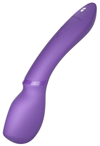 We-Vibe Wand 2 i lila silikon har Smart Silence-teknik och en böjd, lökformig design. Den har synliga kontrollknappar för en innovativ och lättanvänd massageupplevelse.