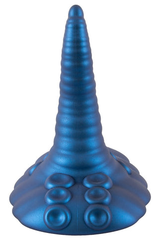 Tentacle Pad Sit On Vibrator är en blå, konformad vibrator med en sugbas och upphöjda cirkulära stötar för handsfree-stimulering.