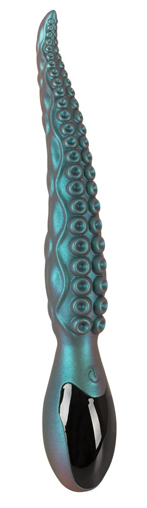 Octo Vibes Tentakel Vibrator: Teal vibrator med tentakeldesign i premiumsilikon, texturerade sugkoppsdetaljer och svart bas. Vattentät för extra bekvämlighet.