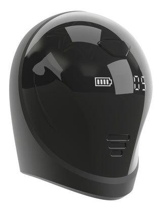Vibrerande Ollon Masturbator har en elegant svart design med en digital batteriindikator och display på framsidan, perfekt för uthållighetsträning och teknikentusiaster.
