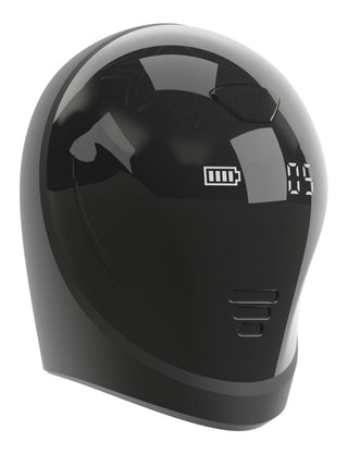 Vibrerande Ollon Masturbator har en elegant svart design med en digital batteriindikator och display på framsidan, perfekt för uthållighetsträning och teknikentusiaster.