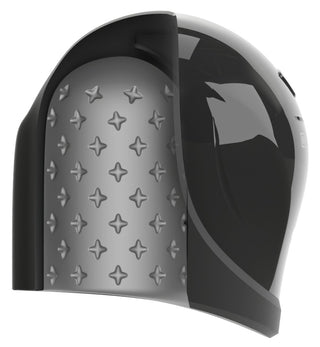 Vibrerande Ollon Masturbator har en elegant design i svart och silver med korsformade dubbar på ena sidan och en blank yta på den andra - perfekt för intensiva uthållighetsträningssessioner.