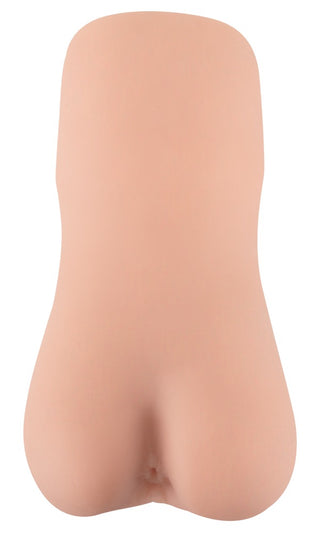 Realistixxx RealMasturbator Lösvagina är en beige, slät silikonleksak med en böjd, torsoliknande form gjord av Natureskin-material för en realistisk upplevelse.