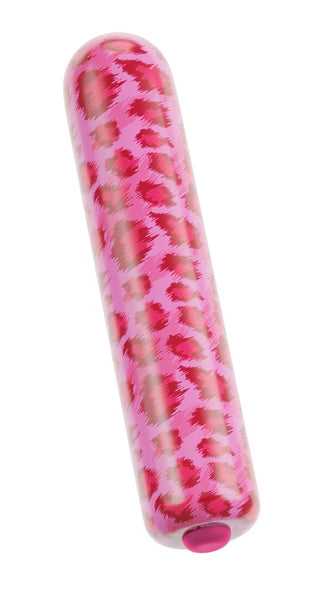 LEO Mini Vibrator har ett snyggt rosa och rött leopardtryck, en rundad spets och en tryckknappsbas, vilket gör den till en iögonfallande minivibrator.