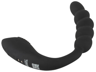 Bendable Dual Stimulator är en svart silikonpärlformad prostatamassagerare med ett böjt handtag, rundade graderade pärlor och en vattentät sexleksak design för enkel rengöring och mångsidig njutning.