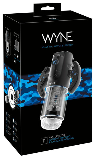 WYNE 11 Masturbator med roterande hylsa, smek-, sug- och stönfunktioner i robust förpackning.