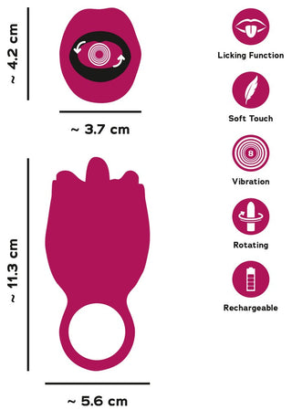 Oral vibrator i lila silikon med tungformad spets; bland annat rotations- och slickfunktion.