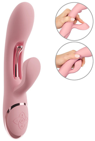G-punktsvibrator i rosa silikon med kontrollknappar, flexibel design som visas i närbild.