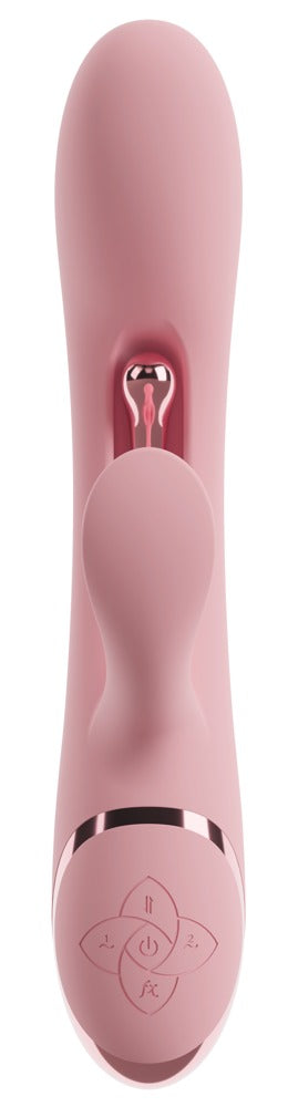 Kaninvibrator i rosa silikon med kontrollknappar och böjd G-punktsstimulator.
