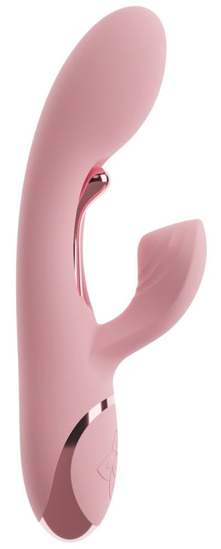 Kaninvibrator i rosa silikon med böjt skaft, utformad för stimulering av G-punkten.