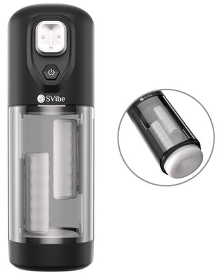 IKON VOLT Masturbator är en svart och transparent automatisk masturbator med en mjuk, texturerad insida och flera vibrationslägen för varierande sensationer.