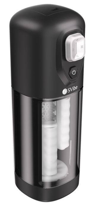 IKON VOLT Masturbator har synlig innerstruktur, värmefunktion och frontkontrollknappar. Upplev flera vibrationslägen för en skräddarsydd njutning.