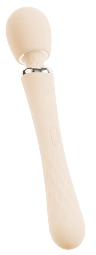 Beige Taviro Wand Massager med rundat huvud och texturerat handtag, visad på en vit bakgrund.