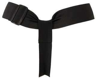 Svart strap-on-sele i konstläder med en fastsatt ”Rabbit”-vibrator, avbildad mot en enfärgad vit bakgrund.