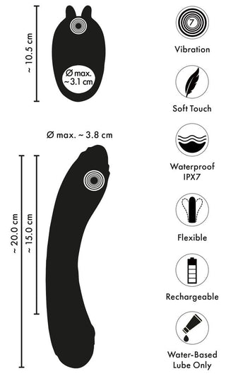 Svartvit Duo Vibrator tillverkad av slät silikon, med en böjd design med dubbla ändar.