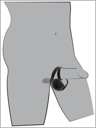 Svart silikonvibrator av märket Rebel med dubbla ringar och perianal stimulator.