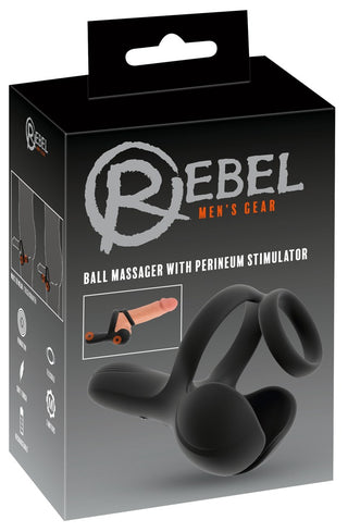 Svart massagerboll i silikon och stimulator för mellangården.