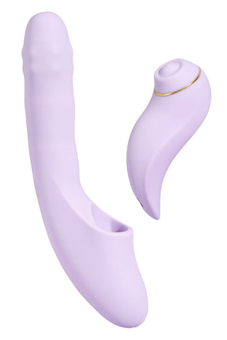 Två ljuslila Svakom DuoGlow 2-i-1 Vibratorer med släta, böjda silikondesigner visas på en vit bakgrund.