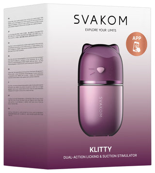 Liten lila Svakom Klitty – en stimulator med dubbelverkan som kombinerar sug och klitorisstimulering.