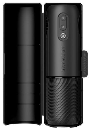 Svart Arcwave Orbit-onanihjälpmedel för män med kontrollknappar och tillhörande hårt fodral, i en elegant och modern design.