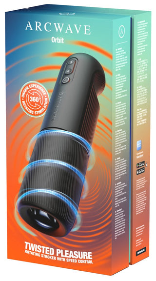 Svart Arcwave Orbit 360°-roterande onaniprodukt för män i elegant svart förpackning, med en slät och modern design.