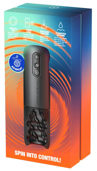 Arcwave Orbit – onaniprodukt för män med strukturerad svart silikonyta och 360°-rotation, avbildad i en färgglad förpackning.