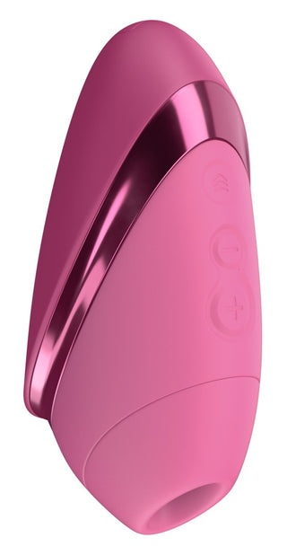 Rosa handhållen Womanizer Next Liberty med knappar, metalliska detaljer och en elegant 3D-design.