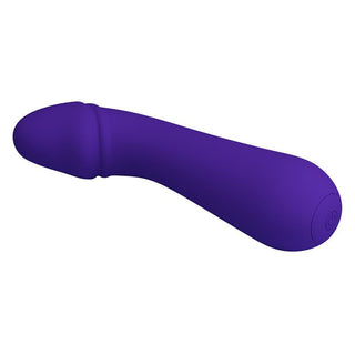 Mjuk Lila Vibrator Cetus är en lila silikondildo med en slät, lätt böjd form och rundad spets för att rikta in sig på G-punkten, med en strukturerad yta och bas med Silikonytas signaturcirkulära designdetalj.