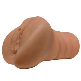 IntoYou Super Realistisk Lösvagina är ett beige, texturerat silikonobjekt med en räfflad design som liknar en personlig massageapparat eller vuxenprodukt.