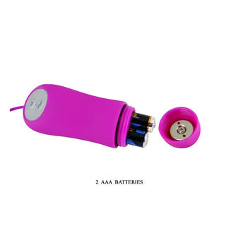Ett rosa Eunice Vibratorägg med öppet batterifack, två AAA-batterier och ett löstagbart lock - en elegant sexleksak skapad för diskret njutning.