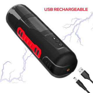 IntoYou Thrusting Masturbator i elegant svart och rött erbjuder en USB-uppladdningsbar turbofunktionsupplevelse med användarvänliga knappar och en löstagbar laddningskabel. Perfekt utformad för dem som söker innovation och nöje kombinerat.