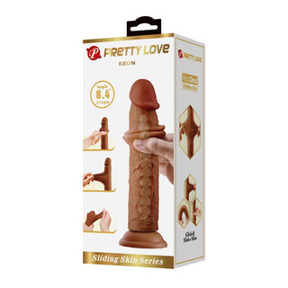 Realistisk dildo med sugkopp, beige färg, 21 cm lång, tillverkad av mjukt material med ådrad design.