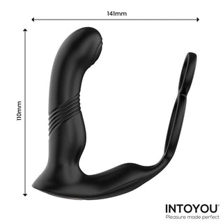 Svart silikonböjd prostatamassagerare med stötande verkan, som mäter 141 mm i längd och 110 mm i höjd.