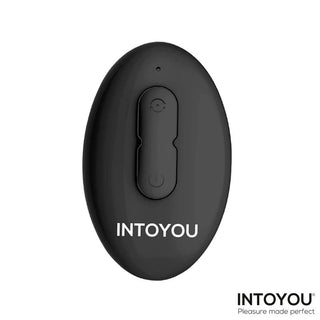 Oval prostatamassager i svart silikon med två kontrollknappar och INTOYOU-logotypen på framsidan.