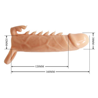 Penishylsa i genomskinlig silikon, 160 mm x 38 mm, strukturerad design med ett ringdjup på 32 mm.