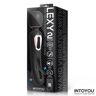 Intoyou Lexy-vibrator med rörlig tunga, rosa silikon, vattentät design och stilren INTOYOU-förpackning.