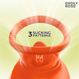 Engily Ross Lizer Pro är en röd silikonapparat med 3 sugmönster, vita våglinjer och en oscillerande tungdesign, som visas på en ljusgrön bakgrund.