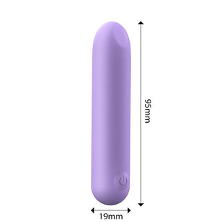 Sulley Liquid Silikon Bulletvibrator är en lila, cylindrisk enhet gjord av slät silikon, med en strömknapp för enkel användning och som mäter 95 mm gånger 19 mm.