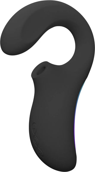 LELO Enigma Wave är en svart, böjd sexleksak i silikon med en lökformig ände, liten sugöppning av kontrollerna och tripe-stimulering via innovativ WaveMotion™-teknik för intensiv njutning.