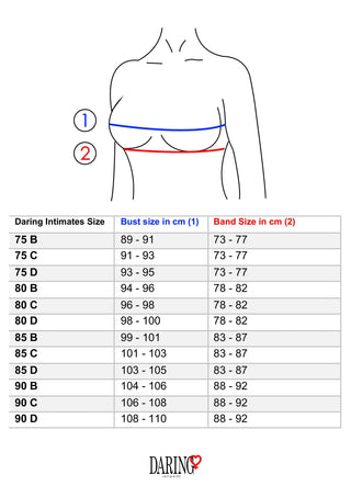 Push-Up BH Racerback-bh i slätt tyg med racerback-design, visas i diagram över tillgängliga storlekar baserat på cm-mått.