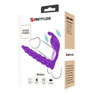 Penisring i svart silikon med strukturerad stimuleringsdel, visas i produktförpackning.