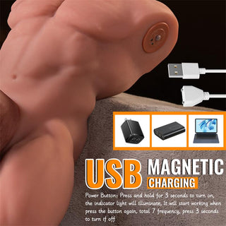 Avtagbar XISE Ely Sexdocka-dildo i realistiskt hudfärgat TPR, med enkel design, synlig strömbrytare och USB-laddningsport.