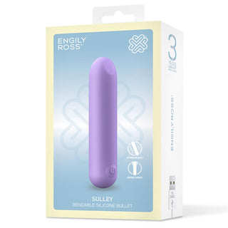 Sulley Liquid Silikon Bulletvibrator i lila, märkt Engily Ross, har en intuitiv kontrollknapp, flera vibrationsfunktioner och enkel USB-laddning.